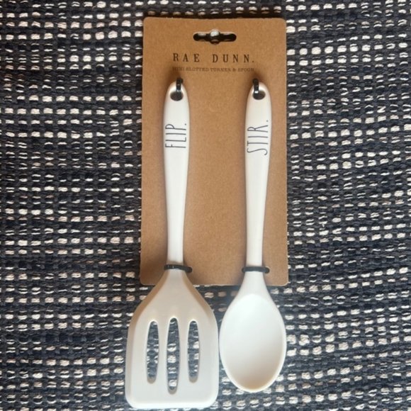 Rae Dunn 2-Pc Mini Utensil Set Slotted Turner & Spoon NWT - Picture 1 of 3